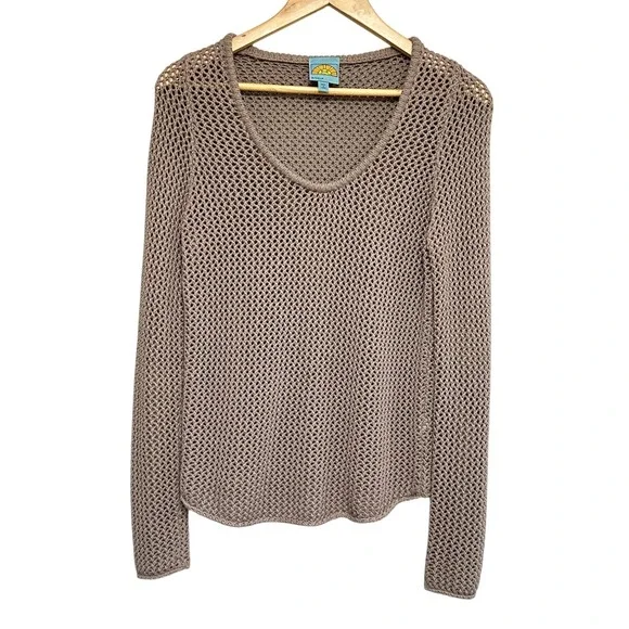 C&C California Fisherman Open Knit Sweater Top Women S Tan Beach Vacation Cruise - Picture 1 of 12